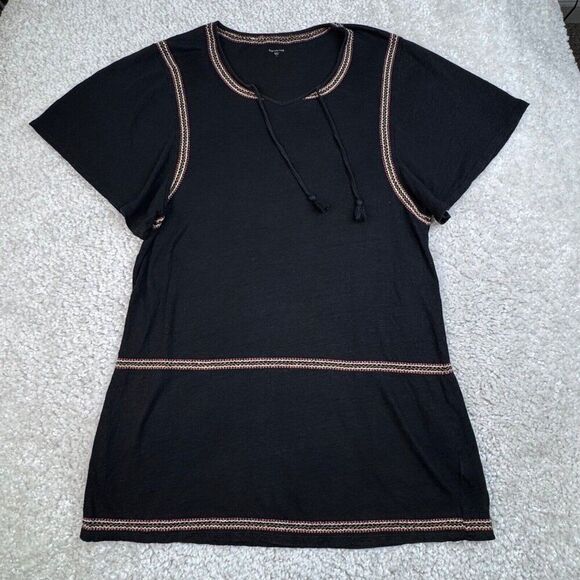 Garnet Hill Organic Linen Black Embroidered Beach Cover Up Dress - Picture 9 of 11